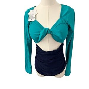 Nesy Teal and Black Women's One Piece Swimsuit S NWT